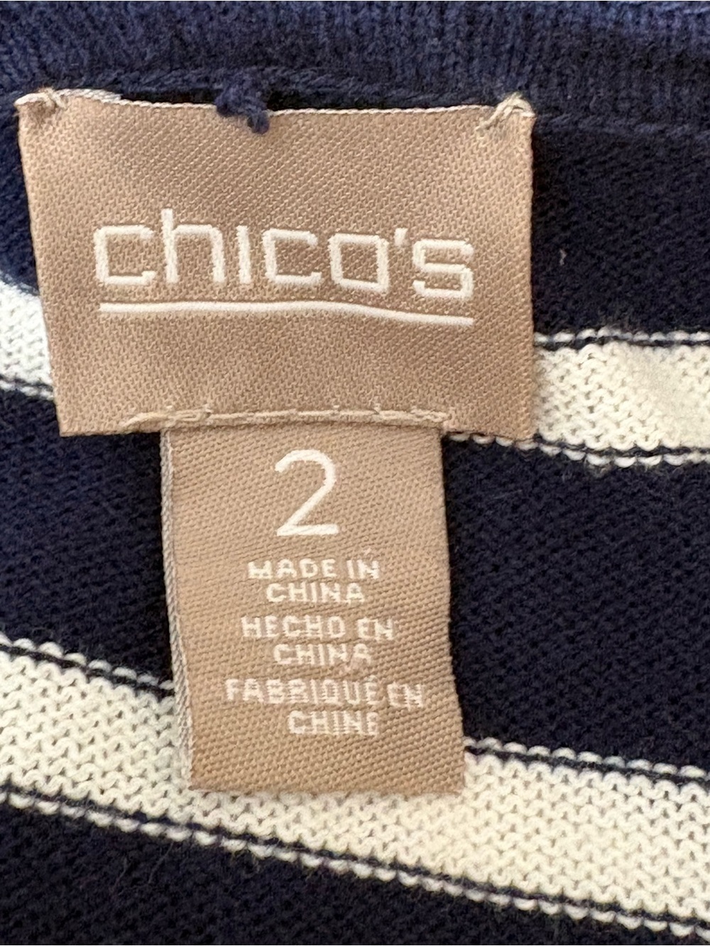 Chico's Navy and White Striped Lightweight Zip Hoodie Cardigan - Picture 6 of 8
